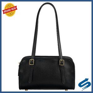 Vegan Leather Shoulder Bag with Zip Closure and Charm